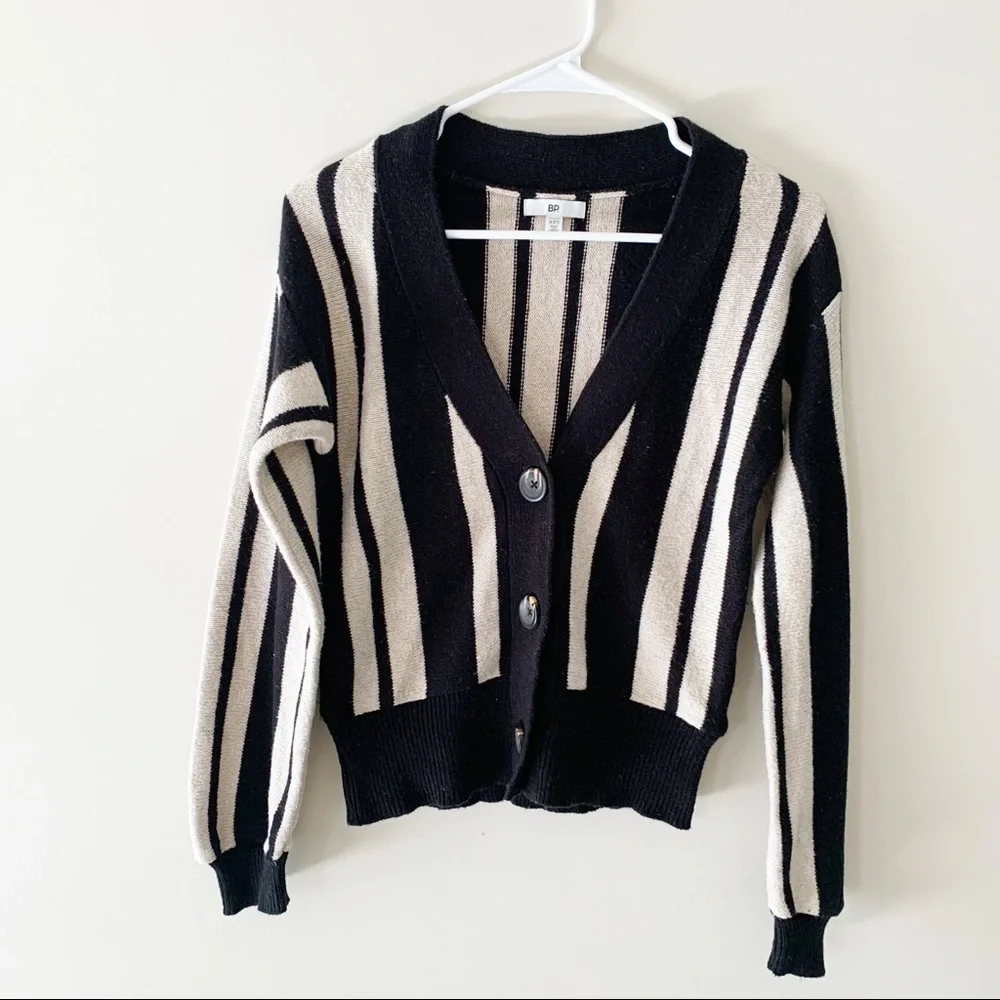 BP striped button sweater cardigan black and cream size xxs - Picture 1 of 9